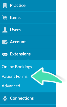 Patient Forms menu