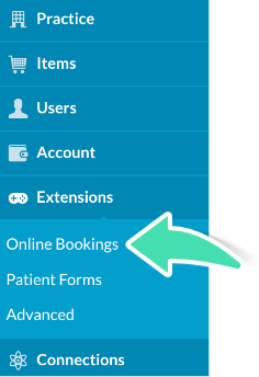 Online Bookings menu