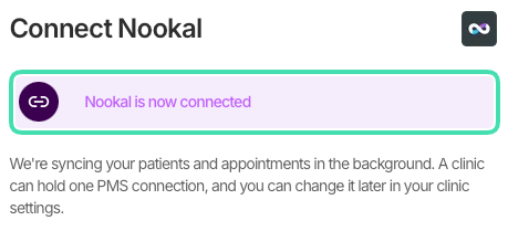 Preve sync connected to Nookal