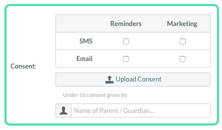 Consent checkboxes for email and SMS reminders when creating client