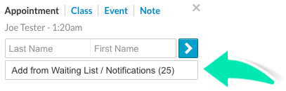 Click Add From Waiting LIst in appointment screen