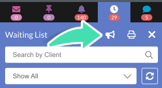 Open messaging option to send a message to a client on the Waiting List in Nookal