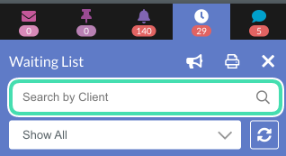Search for a client by name in the Waiting List in Nookal
