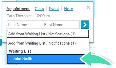 Select client name from dropdown of appointment screen