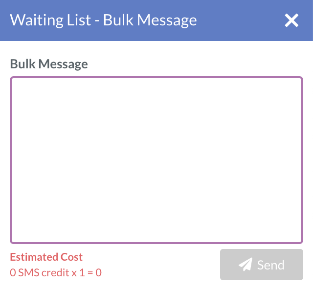 Enter the message content to send to Waiting List clients in Nookal