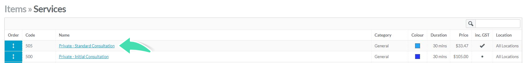 Step 2. Screenshot of list of services