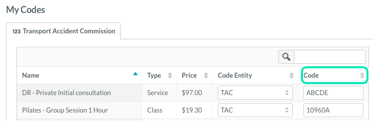 Step 8. Screenshot of TAC Codes area within HICAPS claiming