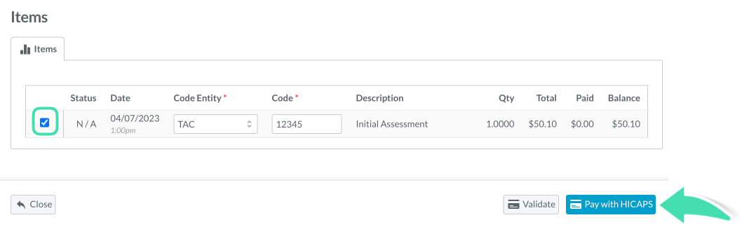 Step 6. Screenshot of Pay with HICAPS button within TAC claiming screen
