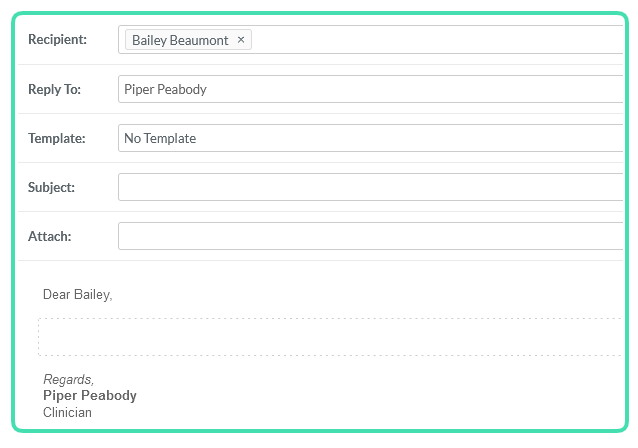 “Email composition screen in Nookal client messaging”