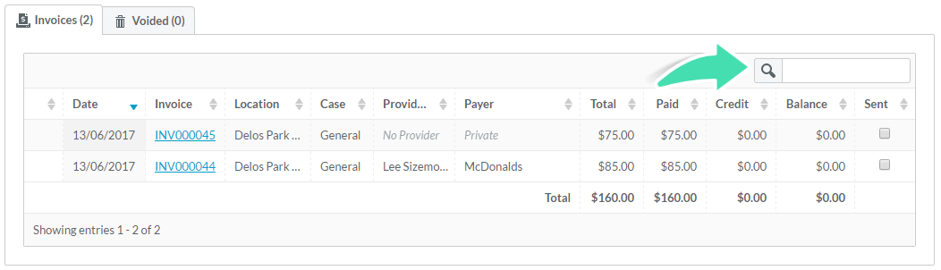 Search and filter invoices in Nookal Client Accounts section