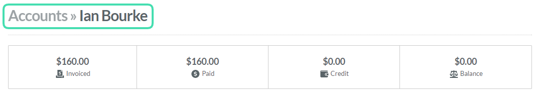 Client’s name displayed at the top of the Client Accounts section in Nookal