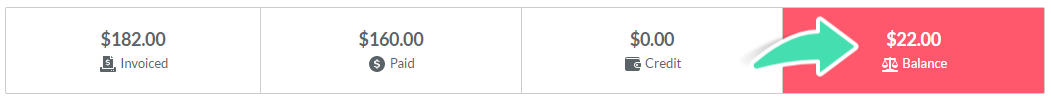Outstanding invoice balance highlighted in red in Nookal